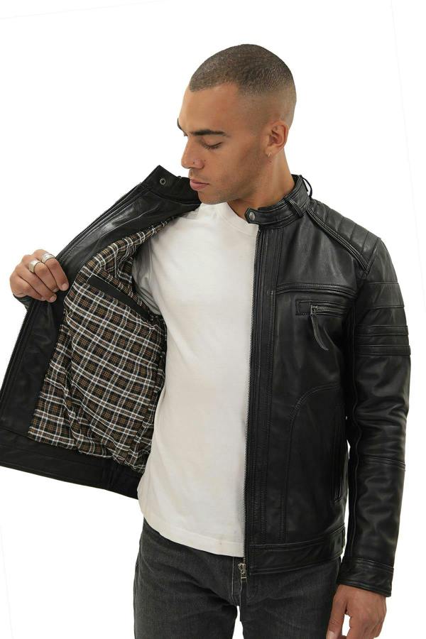 Infinity Leather Men's Vintage Black Leather Biker Jacket-Naples