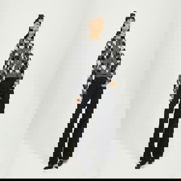 Brave Soul Grey Round Neck Argyle Knit Cardigan - Grey Image 3