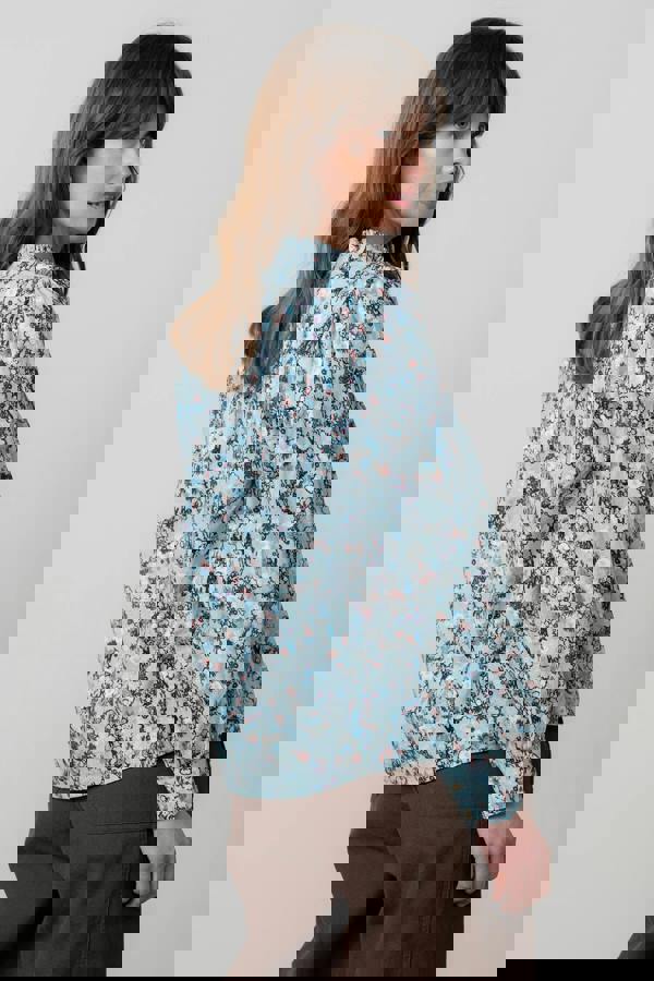 Lily & Me Flora Organic Cotton Ditsy Print Blouse Ice Blue