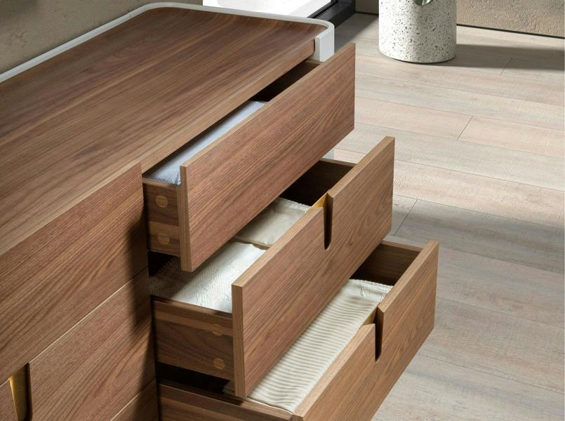 Angel Cerdá Chest of drawers beige wood, golden polished steel and walnut top 7185
