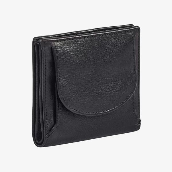 Black real leather purse with coin tray and RFID protection
