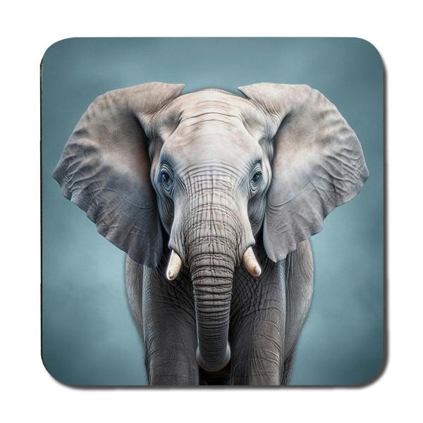 Benjamin Tate Design Elephant Art Placemat And Coaster Set With Wooden Base From Fine Art Print Collection Limited Edition