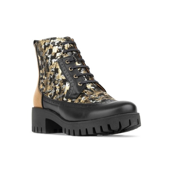 Embassy London Milliner Platform - Floral - Women's leather chunky 1 inch platform ankle boot in gold