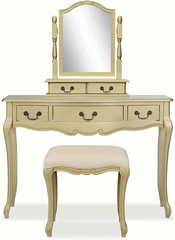 Statement Furniture Juliette Dressing Table Set with Trinket Mirror. French Table Mirror with Storage and Stool