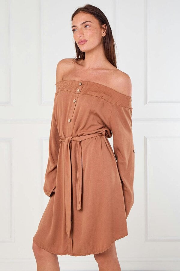 Elaina Fashion Off Shoulder Button Down Shirt Dress (One Size 8–14)