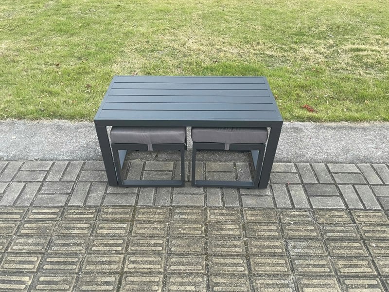 Fimous Aluminium Outdoor Garden Rectangular Coffee table with 2 Footstools for Balcony, Terrace, Pool - Dark Grey