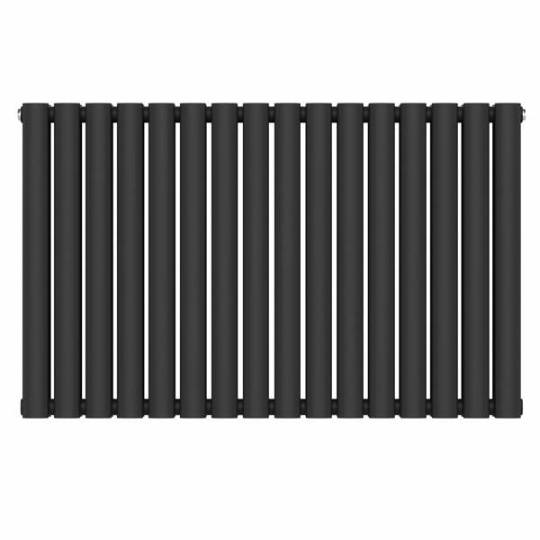 MYHOMEWARE Black 960 x 600 mm Modern Horizontal Column Designer Radiator Oval Double Panel Radiator Heater