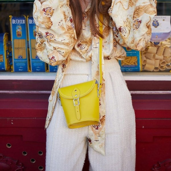 Zatchels Handmade Leather Barrel Bag - Pastel Daffodil Yellow