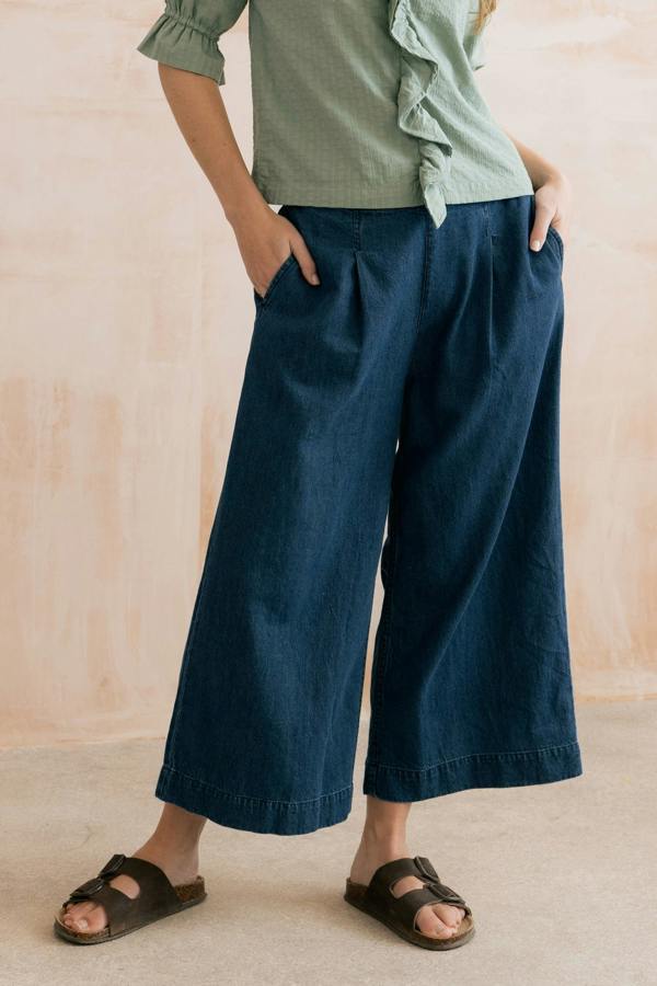 Summer Wide Leg Palazzo Trousers Cotton Denim