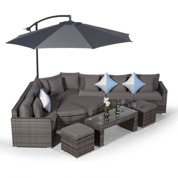 Giardino Santorini L Shape Modular 6 Seat Rattan Corner Sofa Set With Large Coffee Table, 2 Stools & Daybed Ottoman