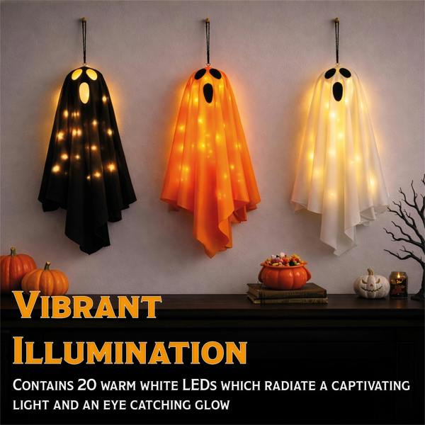 Fxlab Set of 3 Warm White LED Ghost Lights 8x8x30cm Indoor Decoration with Batteries Included Orange White Black