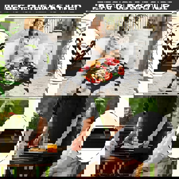 MANTRARAJ Bamboo Bed Tray Table with Foldable Legs And Handles Breakfast Tray for Sofa, Bed, Platters Lap Tray (Black)