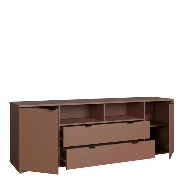 Furniture To Go Ganymede Wide TV Unit with Open Shelving, 2 Drawers & 2 Doors in Terracotta