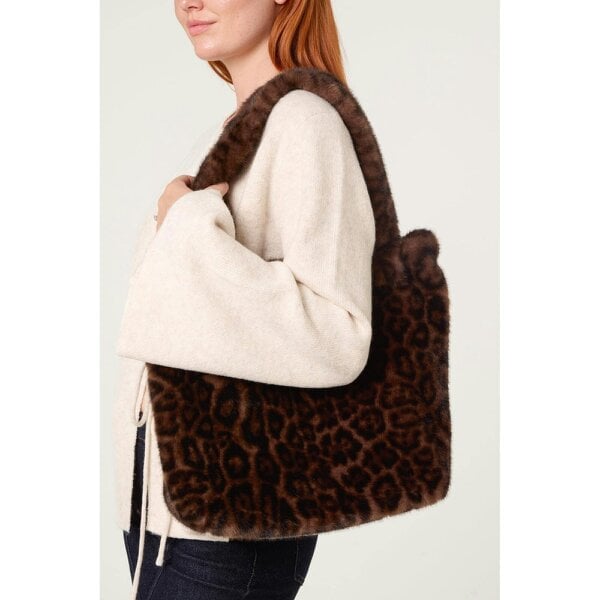 Blue Vanilla Leopard Print Tote Fuzzy Bag
