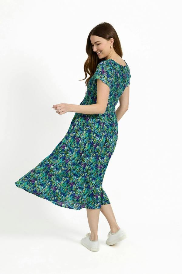 Mudflower Dotty Print Shirred Bodice Midi Dress