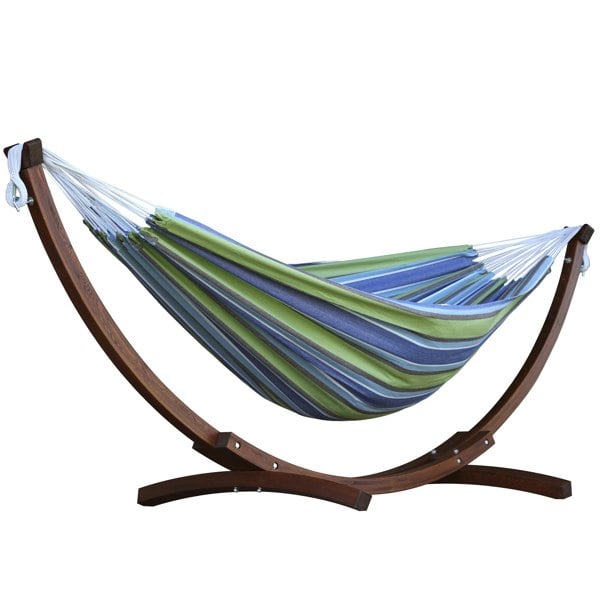 Vivere Double Cotton Hammock with Solid Pine Stand (260cm) - Oasis
