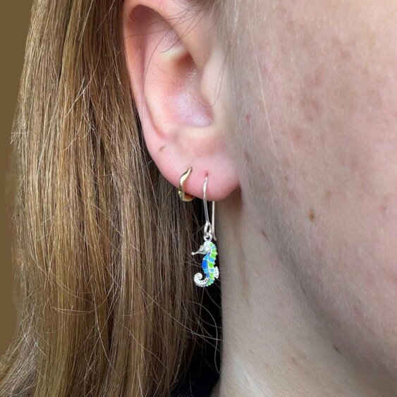 Reeves & Reeves Enamel Seahorse Drop Earrings