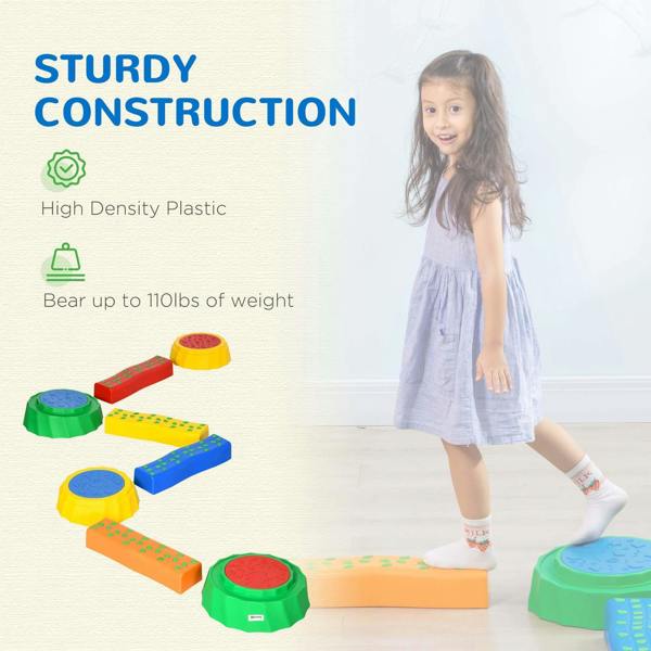 Sturdy stepping stones set with multicolour pads and circular top platforms