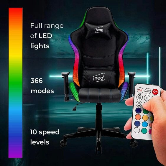 Neo Black Faux Leather Gaming Chair with LED Lights