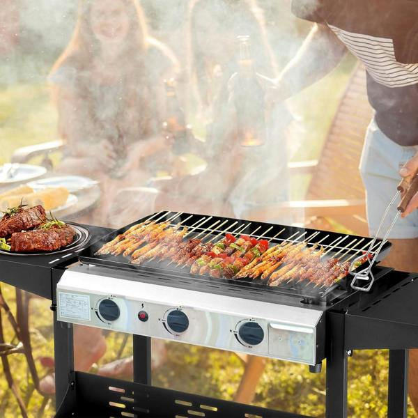 NJ Portable Camping 3 Burner Gas Grill BBQ with Foldable Stand
