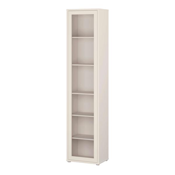 Furniture To Go Alice Springs Slim Tall Display Cabinet with 1 Glass Door Push-to-Open & 5 Shelves in Sand