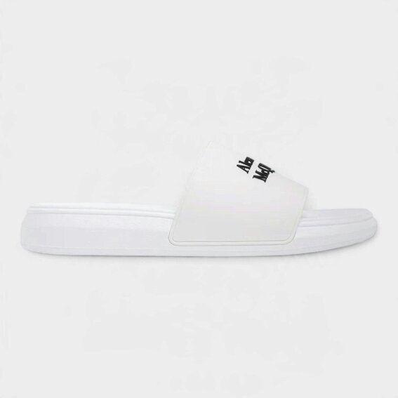 Alexander McQueen Logo Pool Slides White Black
