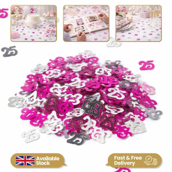 Pink and Silver 25th Birthday Confetti Table Decoration Range for Parties and Celebrations image 1