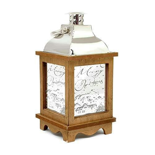 14cm Wooden Christmas Lantern with Warm White LED Lights, Brown Indoor Tabletop Decoration image 5