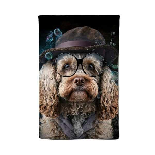 Warren Reed Cockapoo Dog With Glasses Splashart Tea Towel