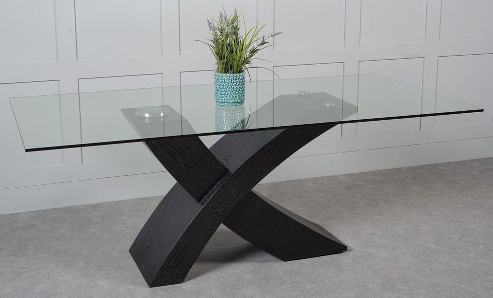 That's Furniture Valencia X Shape Glass Dining Table - 200cm Oak