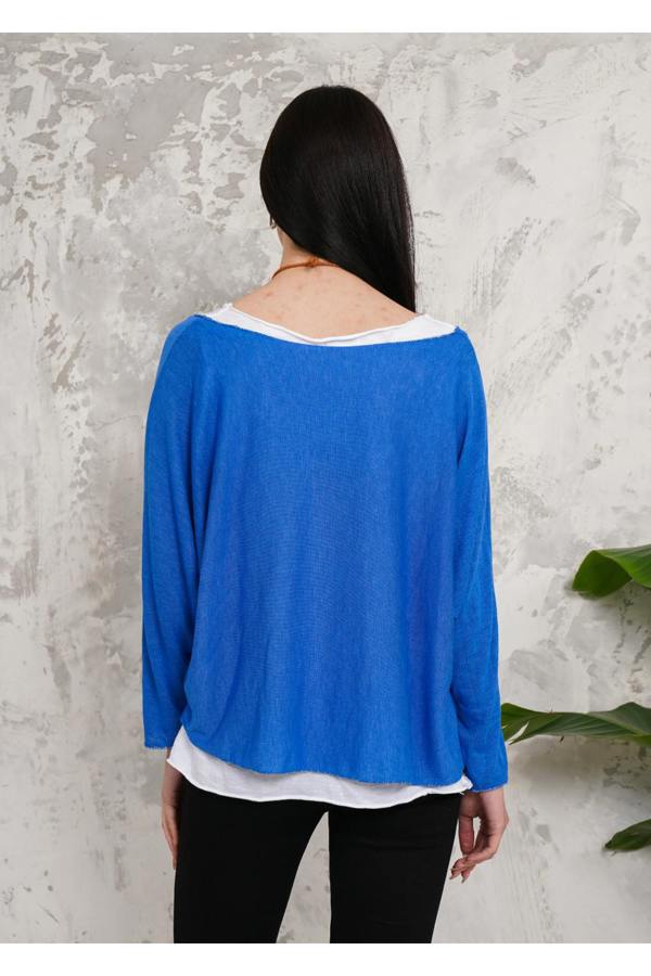 Hoxton Gal Oversized Long Sleeves Double Layered Top in Blue