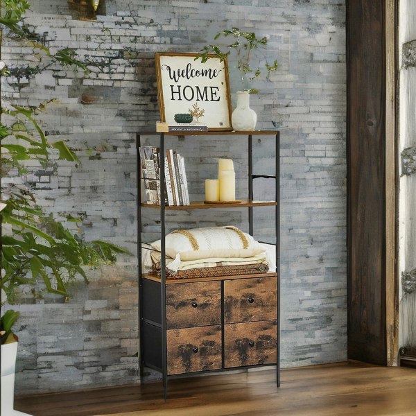 Rafaelo Mobilia Industrial Bookcase With 2 Large Drawers & 2 Shelves