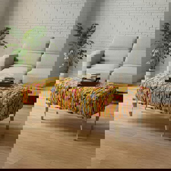 Designer-patterned vibrant fabric ottoman perfect as a statement piece