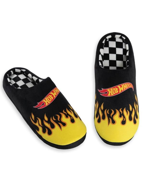 Hot Wheels Mens Black Character Mule Slippers