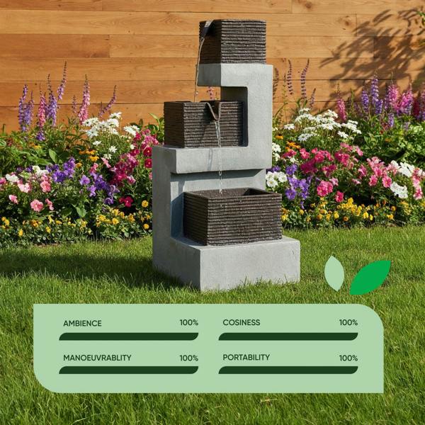 Gardenwize Solar Water Feature – Stacked Blocks Fountain with LED Lights & Battery Backup