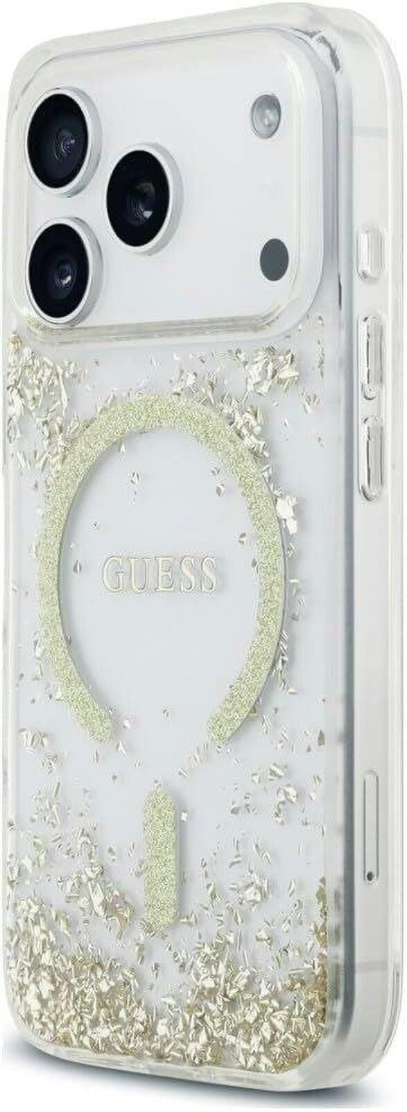Guess Resin Bottom Glitter Case with MagSafe for iPhone 17/18 Pro 6.3" Clear Gold - GUHMP18LRGRGED