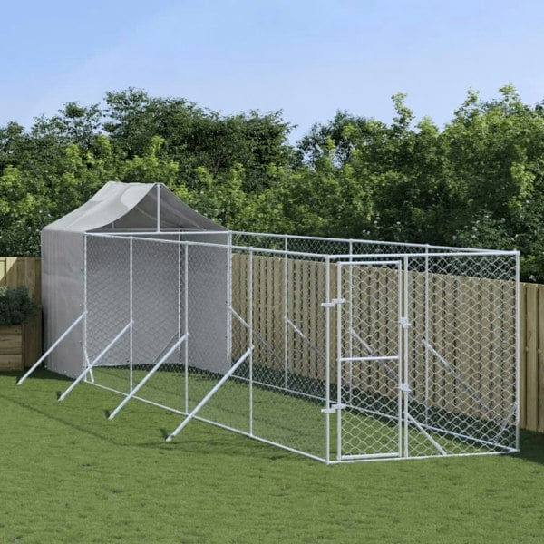Berkfield Outdoor Dog Kennel with Roof Silver 2x10x2.5 m Galvanised Steel