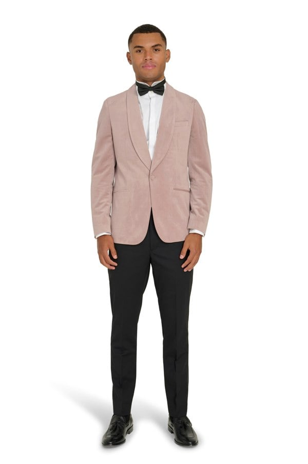 Harry Brown London Leo Velvet Tuxedo Dinner Jacket with Shawl Lapel Detail in Blush
