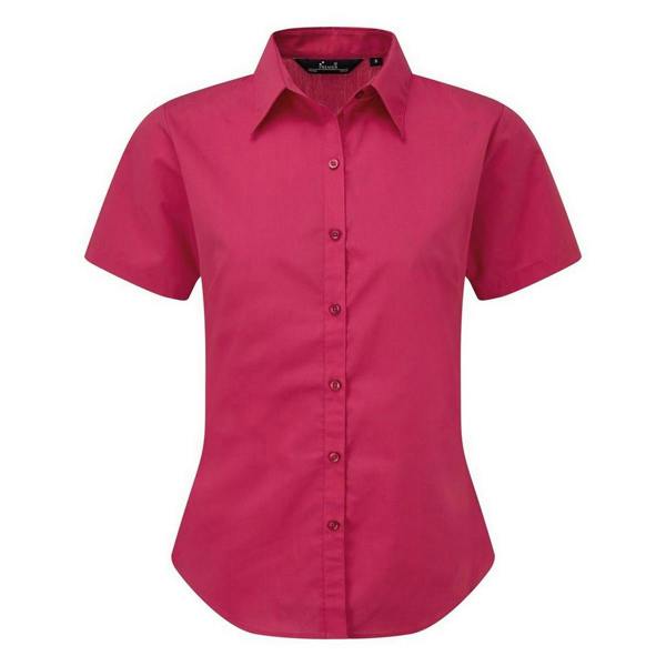 Premier Short Sleeve Poplin Blouse / Plain Work Shirt - Hot Pink