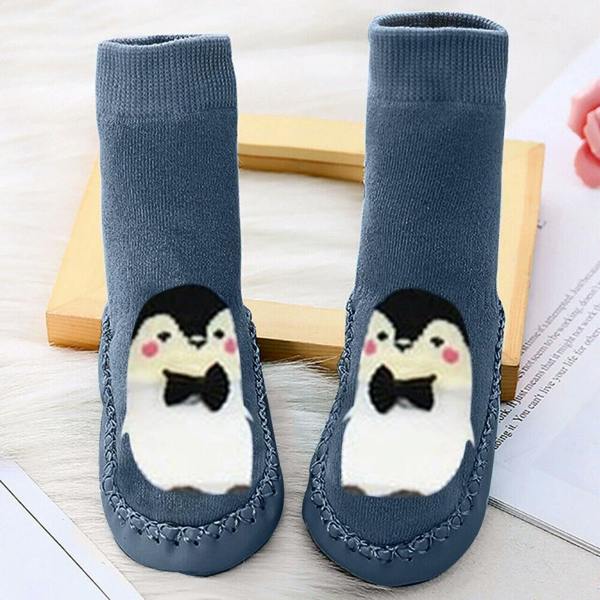ATEK Baby Anti-Slip Crib Shoes Slipper Socks Grey 0-6 Months 12cm