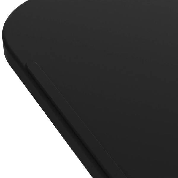Black tabletop surface with rounded corner edge for an over-bed C-shaped table