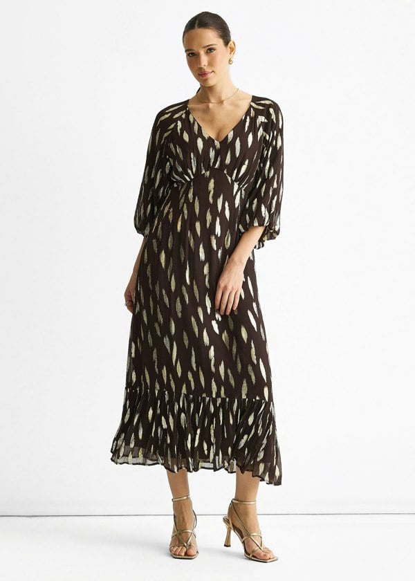 Gini London Chocolate Viscose Clipped Balloon Sleeve Maxi Dress