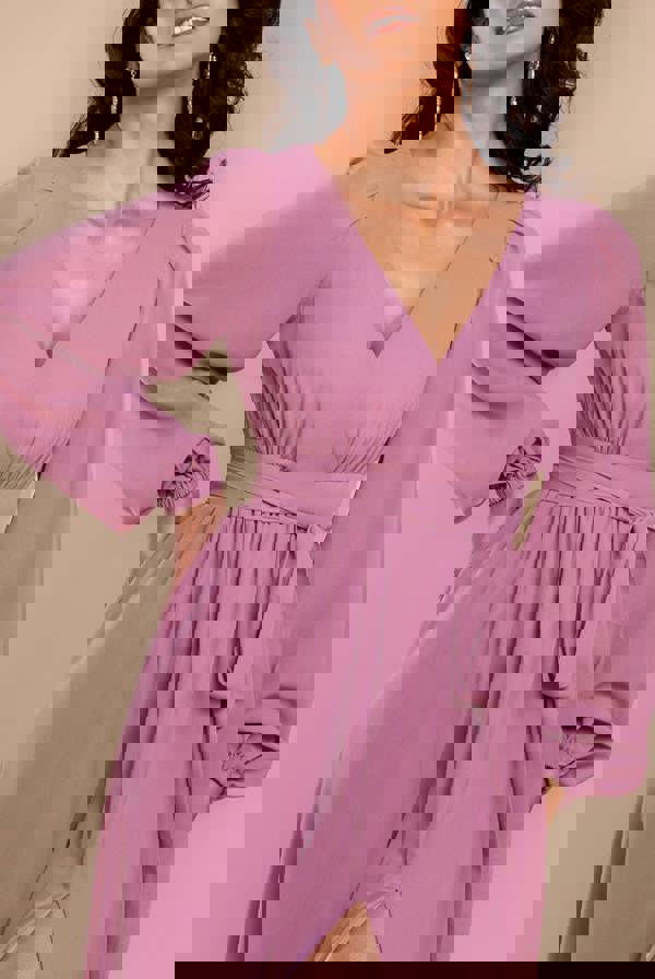 Sustainable Front Split Wrap Style Chiffon Maxi Dress - Dusty Lavender DR4314BBS