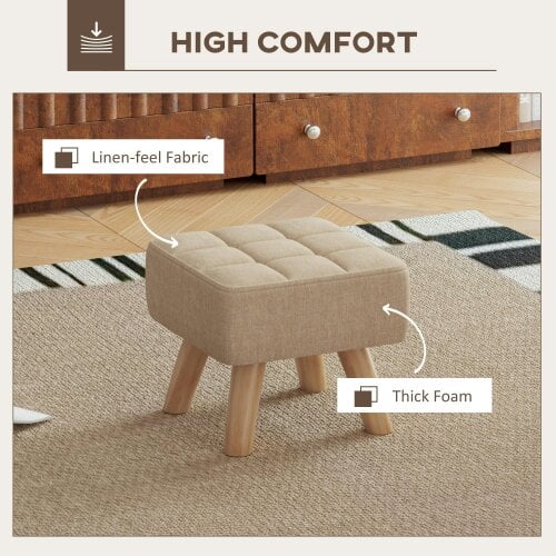 Wyld Haus Luluva Linen Look Brown Square Padded Footstool Diamond Tufted