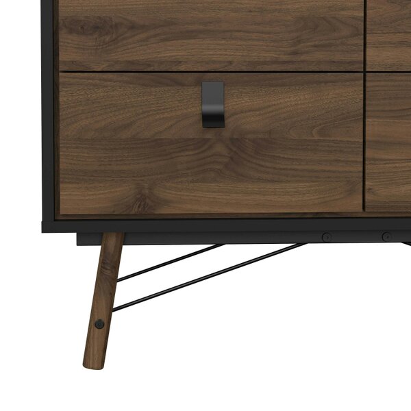 Wyld Haus Juno Black and Walnut Wood Double Chest of Drawers 6 Drawers