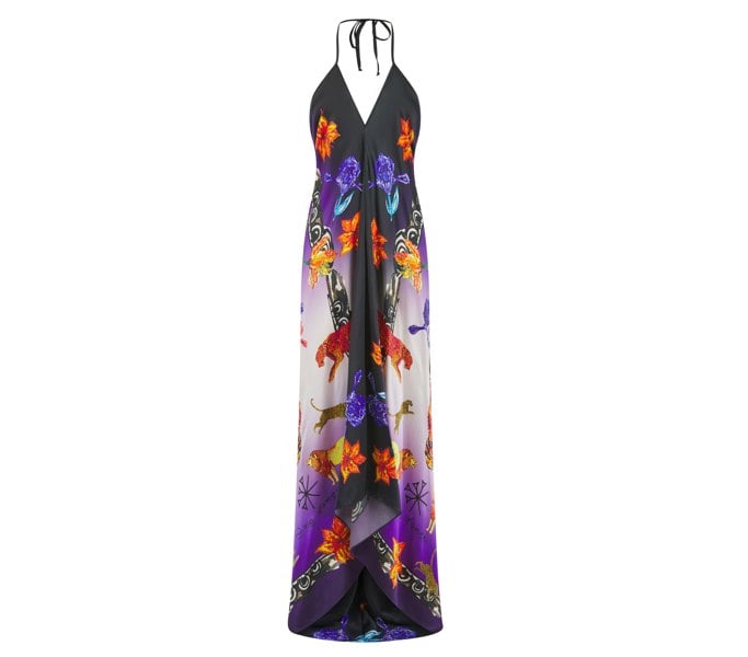Emre Tamer-London Silk Hand Painted Watercolor Leopard & Floral Dress