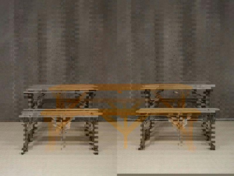 Abies Picnic Table and Benches Set - Rustic Finish Wooden Outdoor Dining Set for Gardens and Patios