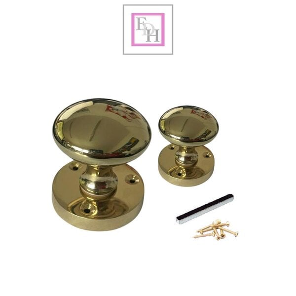 EDH Door Hardware Brass Door Knob Modern Round Rose Door Knob Brass Door Handles 4 Pairs