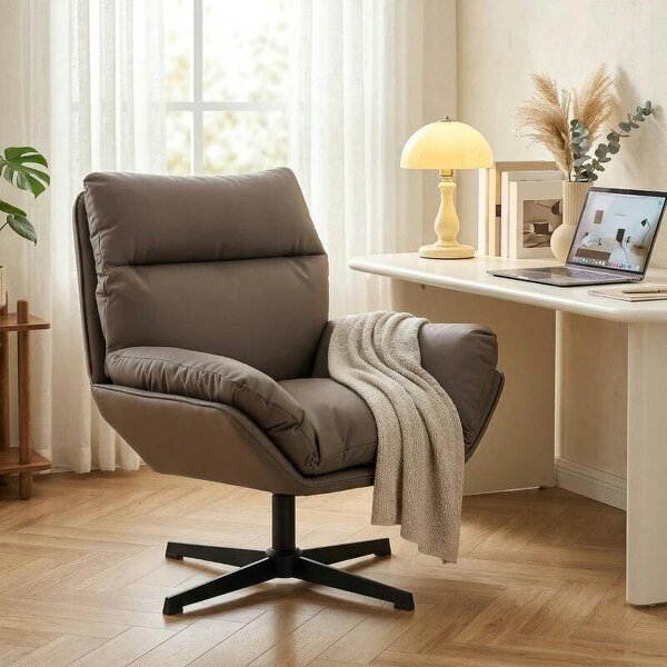 Accent Chair with 360 Swivel Armchair for Living Room with Padded Cushion Dark Brown