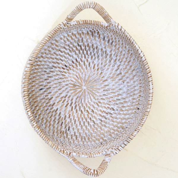 Small Rattan Round Basket with Handles - 4 colours - Coastal Villa Homeware
